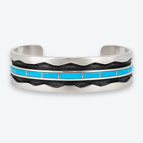 Larry Loretto Sterling Silver Turquoise Inlay Collector Cuff