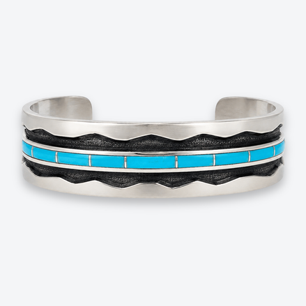 Larry Loretto Sterling Silver Turquoise Inlay Collector Cuff