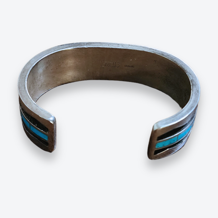 Larry Loretto Sterling Silver Turquoise Inlay Collector Cuff