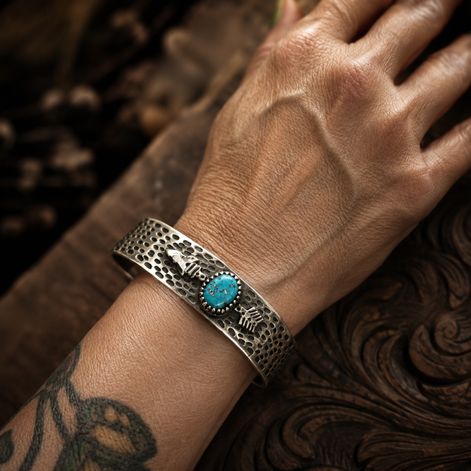Margaret Sullivan Sterling Silver Turquoise Arrow Collector Cuff