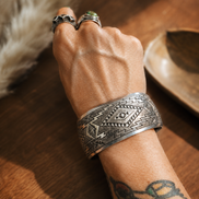 Michael Taho Sterling Silver Navajo Stamped Collector Cuff