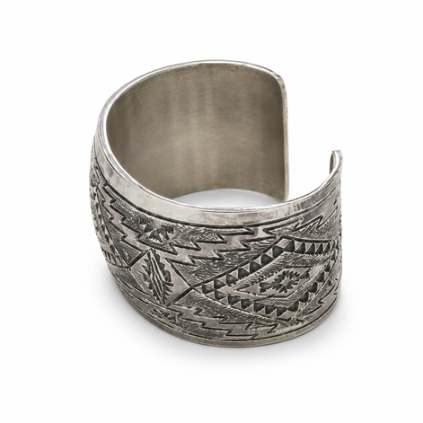 Michael Taho Sterling Silver Navajo Stamped Collector Cuff