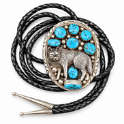 Tommy Moore Navajo Sterling Silver Turquoise Wolf Bolo Tie