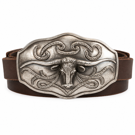Barbarosa Boot Stitching Longhorn German Silver Concho Belt