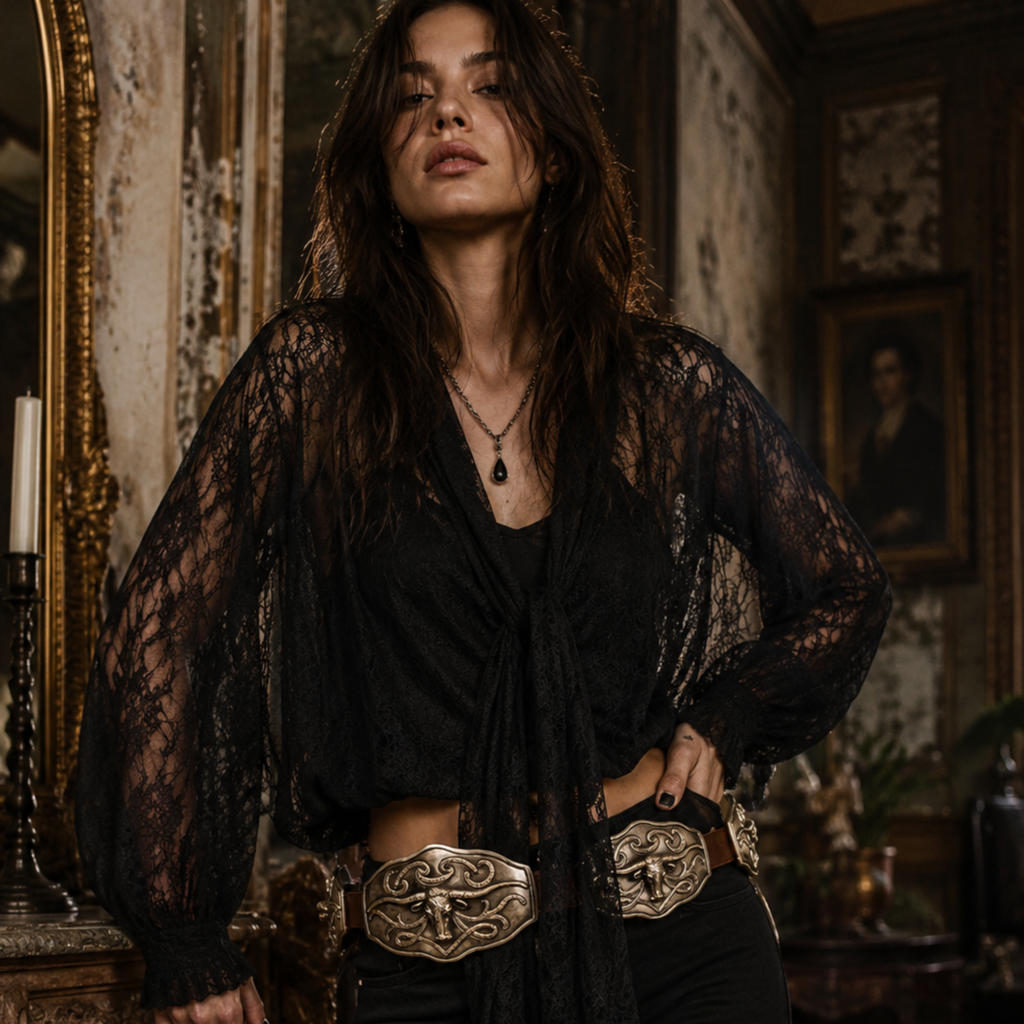 Barbarosa Boot Stitching Longhorn German Silver Concho Belt
