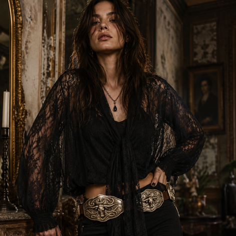 Barbarosa Boot Stitching Longhorn German Silver Concho Belt