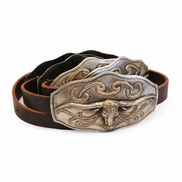 Barbarosa Boot Stitching Longhorn German Silver Concho Belt