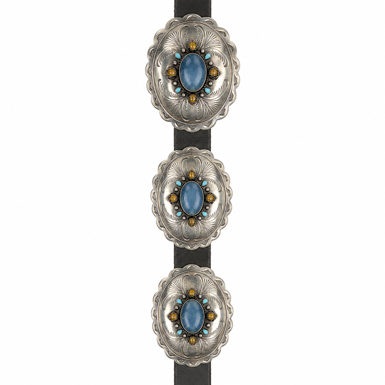 Oval Scallop Blue Onyx & Citrine Rose Concho Belt