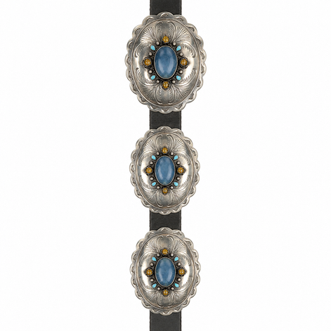 Oval Scallop Blue Onyx & Citrine Rose Concho Belt