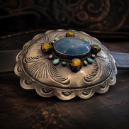 Oval Scallop Blue Onyx & Citrine Rose Concho Belt