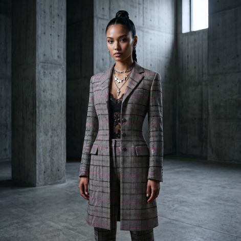 Women’s luxury frock coat by Iron & Iris in Electrik Neon Rose with Neo-Victorian tailored silhouette