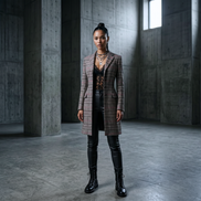 The Electrik Neon Rose women’s frock coat by Iron & Iris architectural luxury outerwear