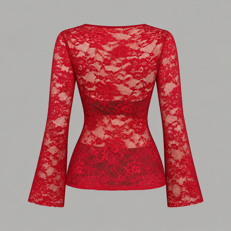 The Crimson Veil Lace Blouse