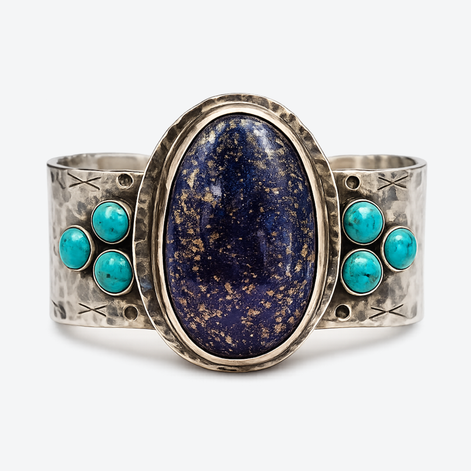 Richard Schmidt Sterling Silver Lapis & Turquoise Collector Cuff