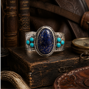 Richard Schmidt Sterling Silver Lapis & Turquoise Collector Cuff