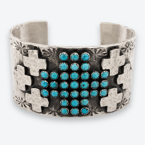 Richard Schmidt Sterling Silver Turquoise Cross Cuff