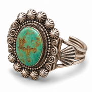 Signed JM Navajo Sterling Silver Natural Turquoise Collector Cuff