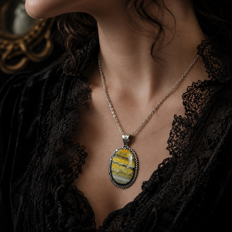 Sterling Silver Bumble Bee Jasper Collector Pendant