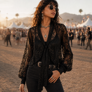 The Midnight Veil Lace Tie Blouse