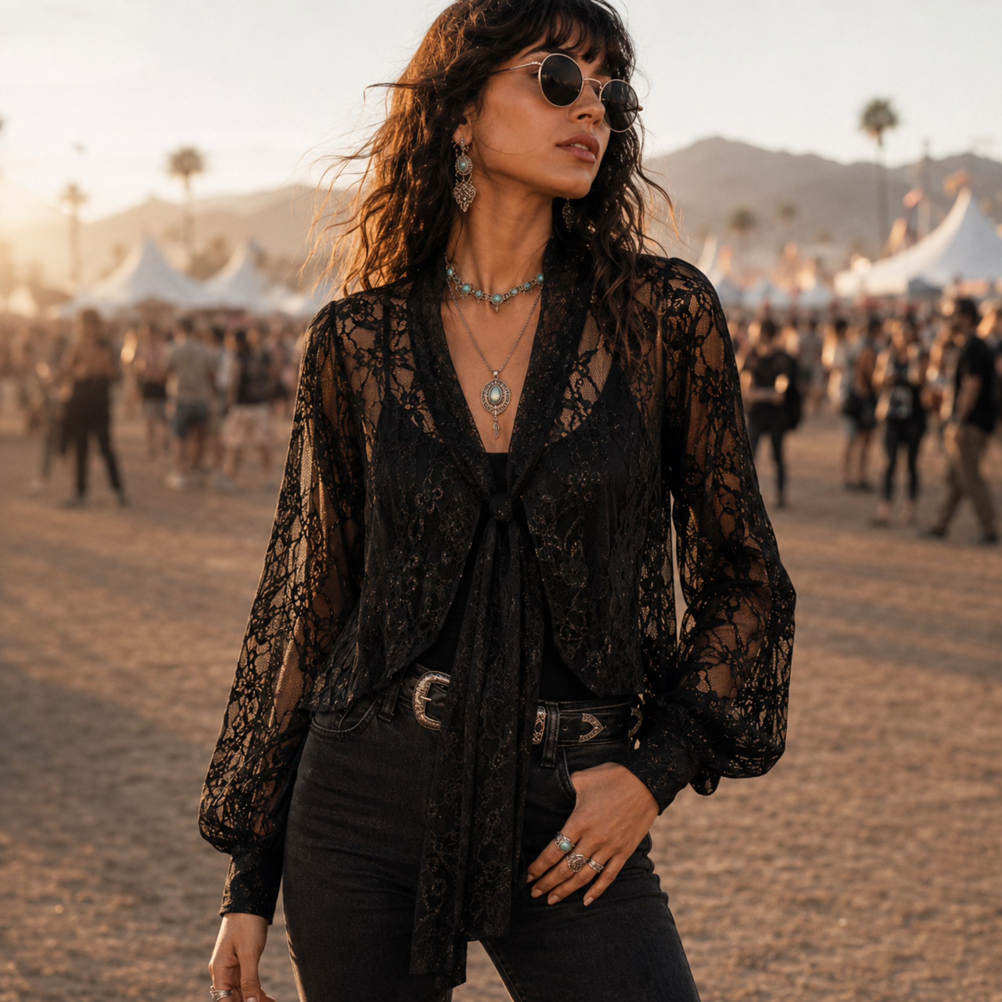 The Midnight Veil Lace Tie Blouse