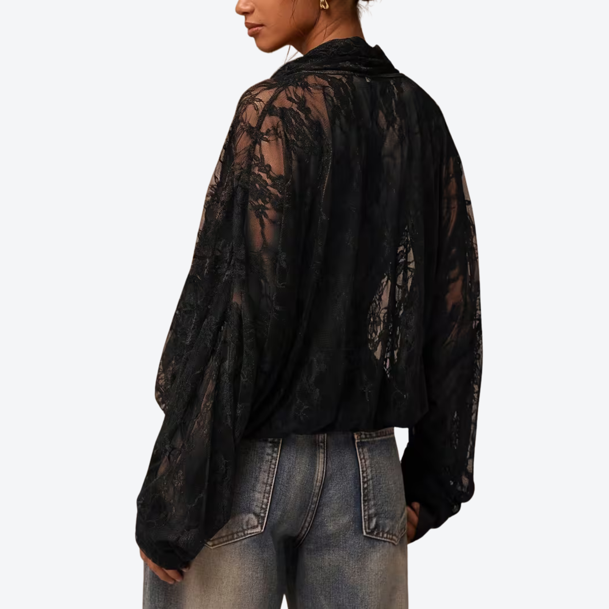 The Midnight Veil Lace Tie Blouse
