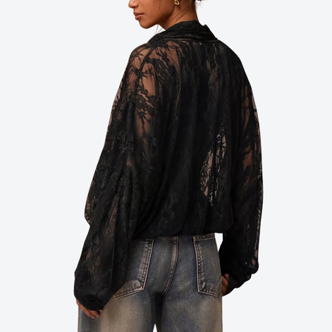 The Midnight Veil Lace Tie Blouse