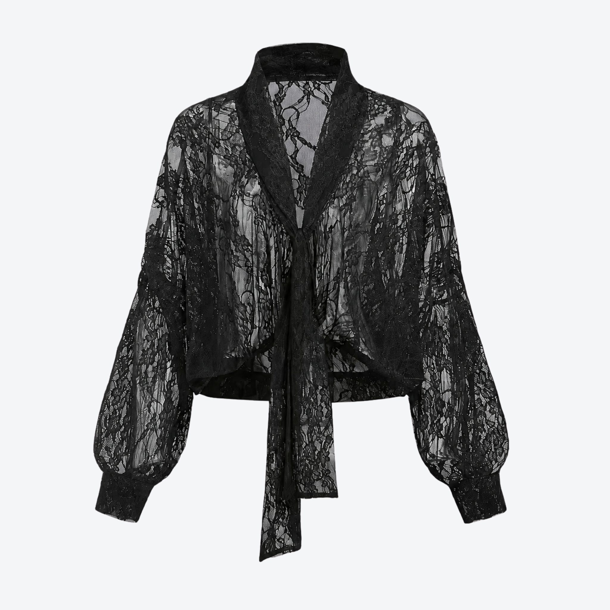 The Midnight Veil Lace Tie Blouse
