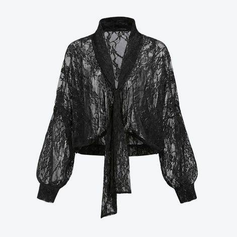 The Midnight Veil Lace Tie Blouse