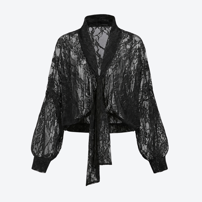 The Midnight Veil Lace Tie Blouse