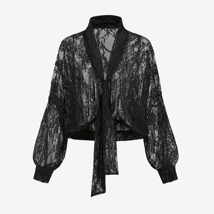 The Midnight Veil Lace Tie Blouse