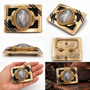 The Silver Veil Gray Agate Statement Belt Buckle