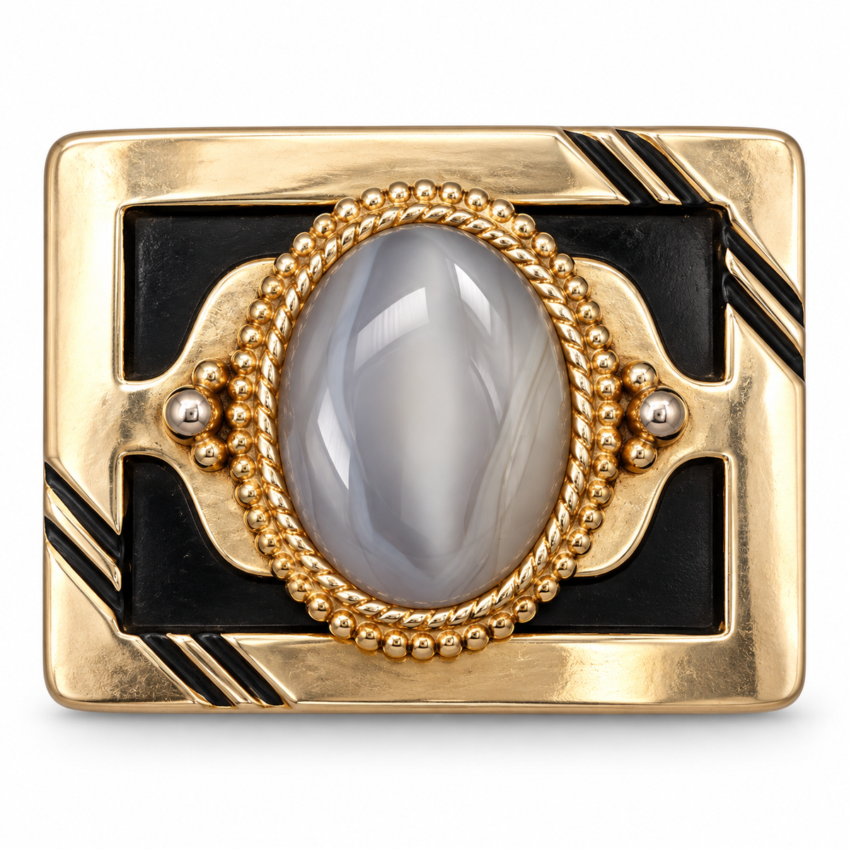 The Silver Veil Gray Agate Statement Belt Buckle