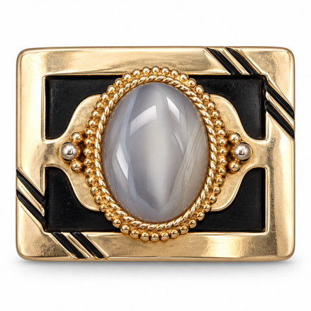 The Silver Veil Gray Agate Statement Belt Buckle