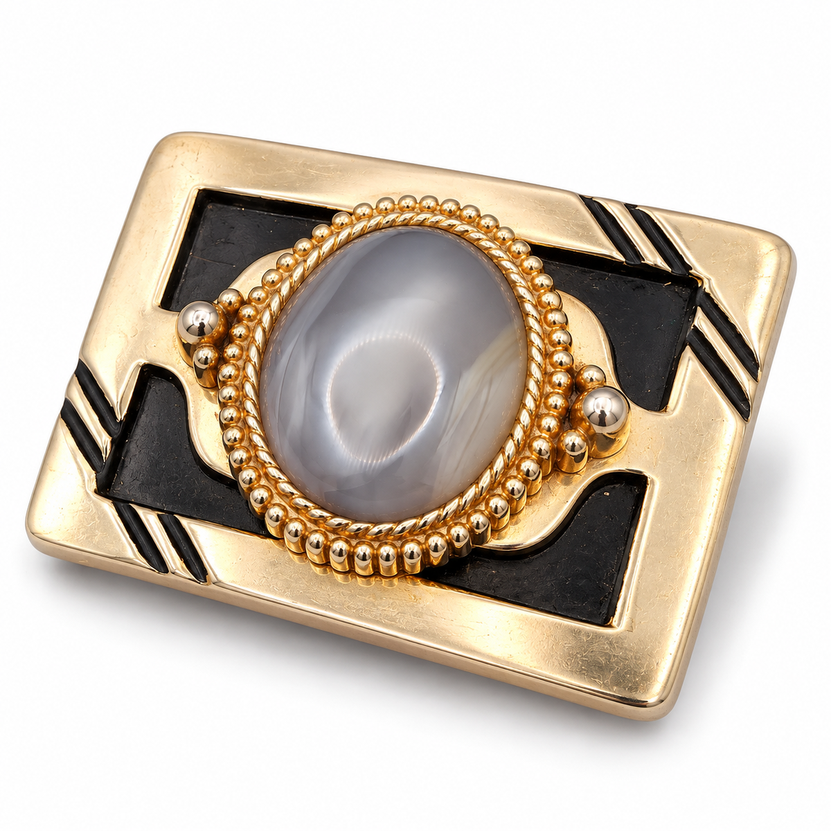 The Silver Veil Gray Agate Statement Belt Buckle
