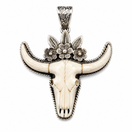 The Wild Bloom Steer Skull Pendant
