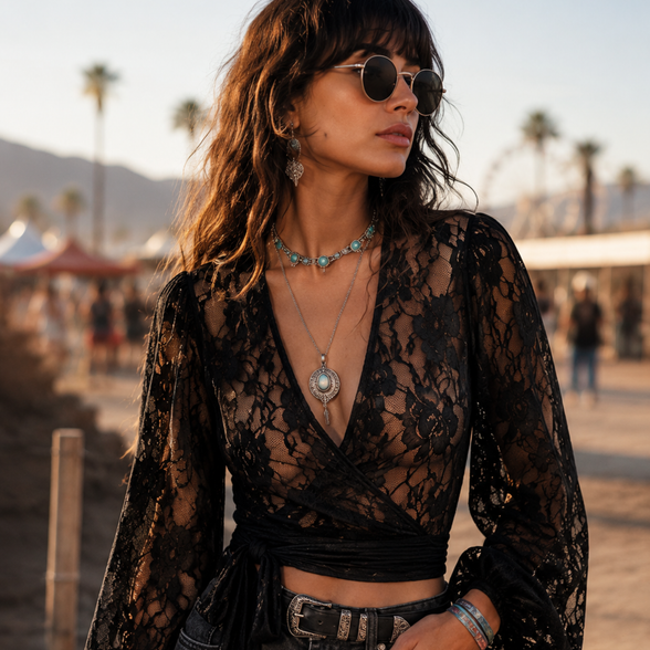 The Midnight Rose Wrap Blouse Festival Wear