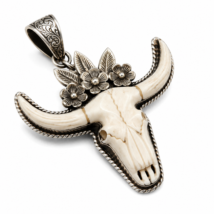The Wild Bloom Steer Skull Pendant