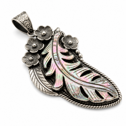 The Wildflower Abalone Feather Pendant