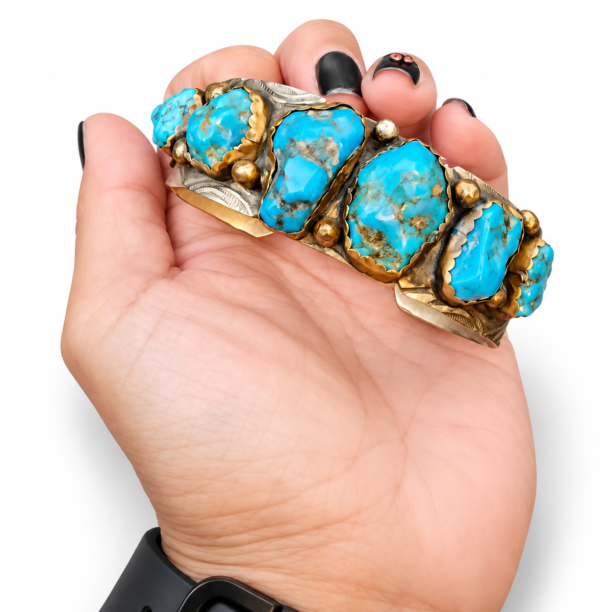 Vintage 1950s Turquoise Row Cuff Bracelet – Seven Stone