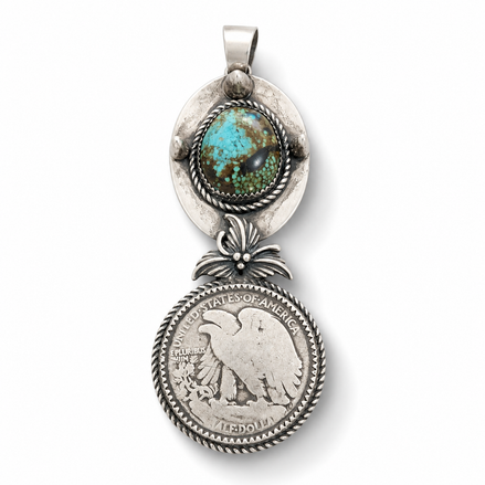 Turquoise Mountain Sterling Silver Turquoise Walking Liberty Coin Pendant