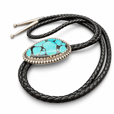 NOMAD Sterling Silver Spiderweb Turquoise Bolo Tie