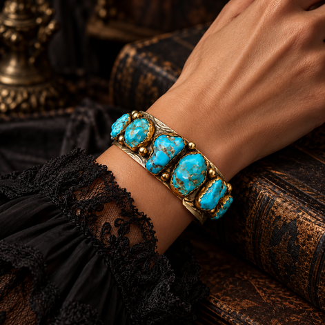 Vintage 1950s Turquoise Row Cuff Bracelet – Seven Stone