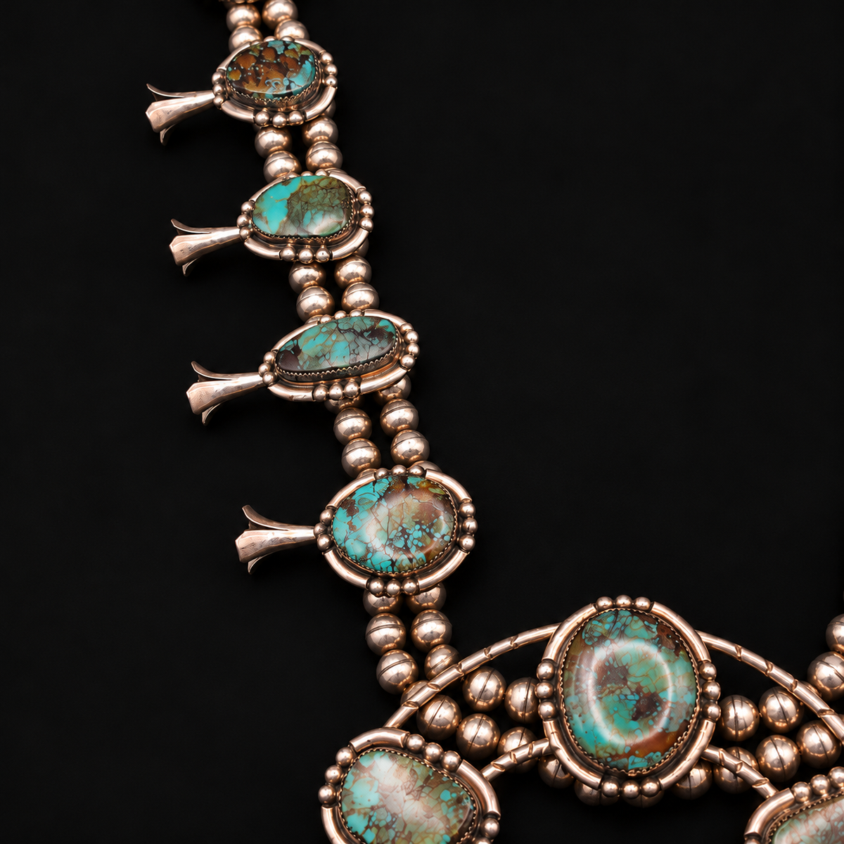 The Desert Sovereign – Turquoise Squash Blossom Statement Necklace
