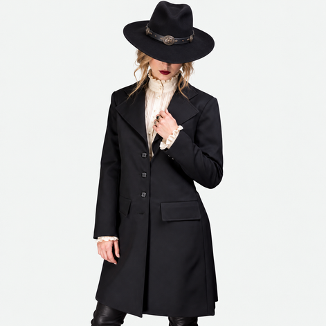Women's Black Gabardine Tailored Frock Coat