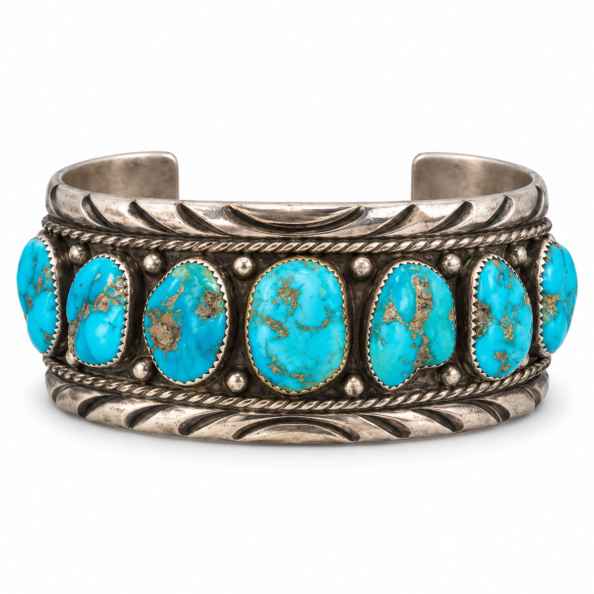 Vintage 1960s A. Thom Navajo Sterling Silver Kingman Turquoise Cuff