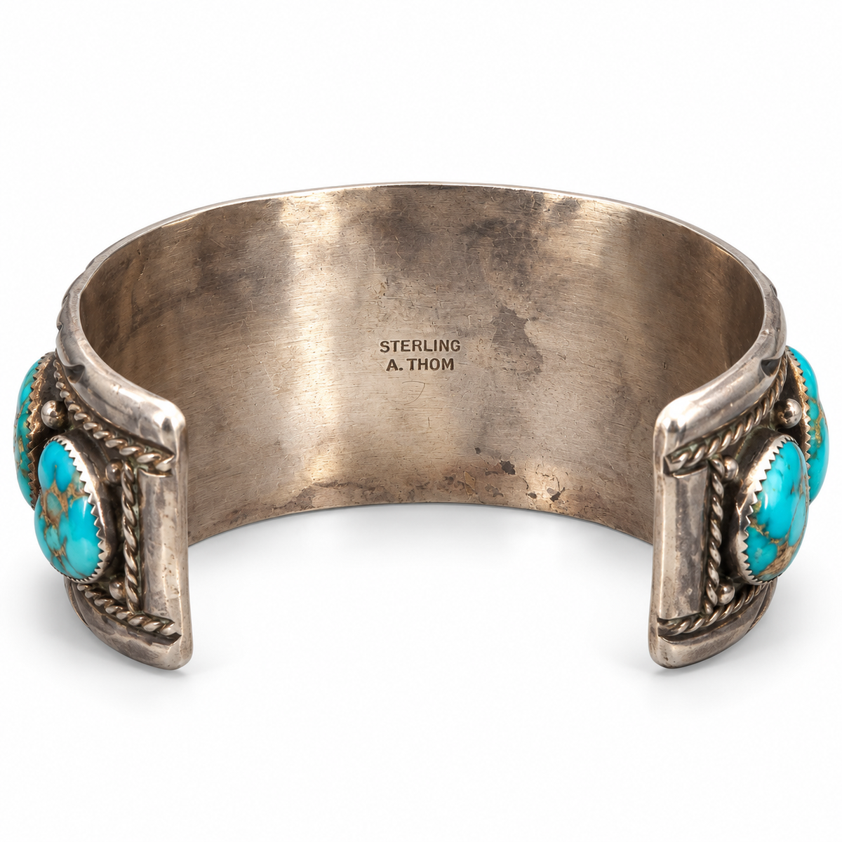 Vintage 1960s A. Thom Navajo Sterling Silver Kingman Turquoise Cuff