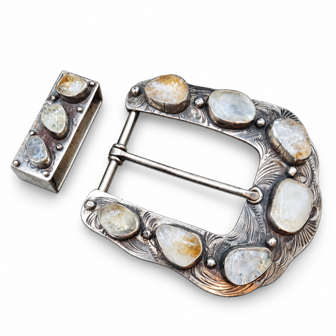 Barbosa Multi-Stone Citrine Western Belt Buckle & Keeper Set