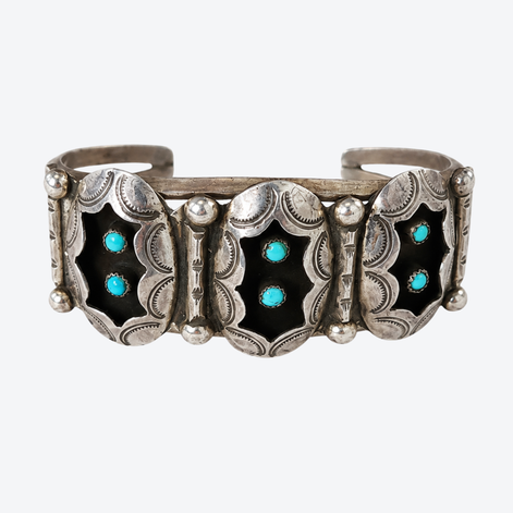 Vintage Sterling Silver Turquoise Starburst Collector Cuff