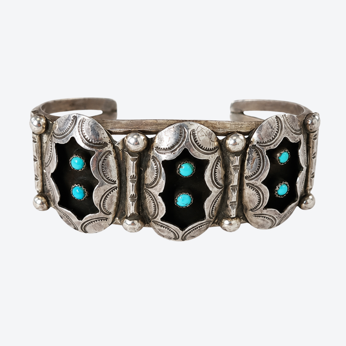 Vintage Sterling Silver Turquoise Starburst Collector Cuff