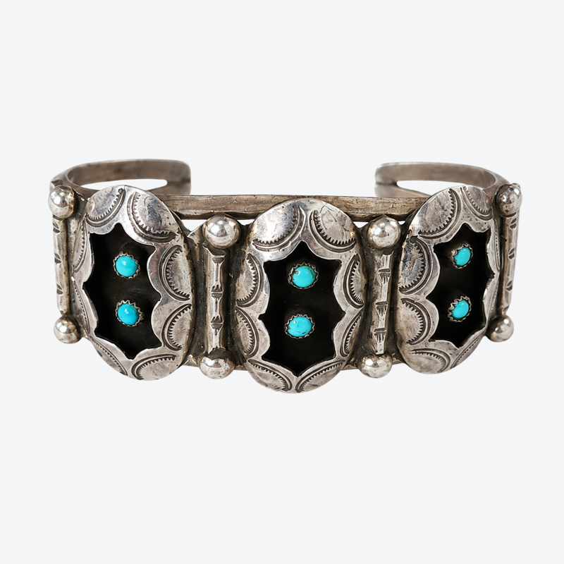 Vintage Sterling Silver Turquoise Starburst Collector Cuff